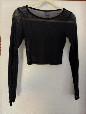 Fashion Nova Black Sheer Long-Sleeve Mesh Crop Top
